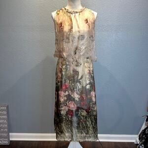 Queen Mulock 100% Silk Floral Boho Midi Flowy Dress - Size L